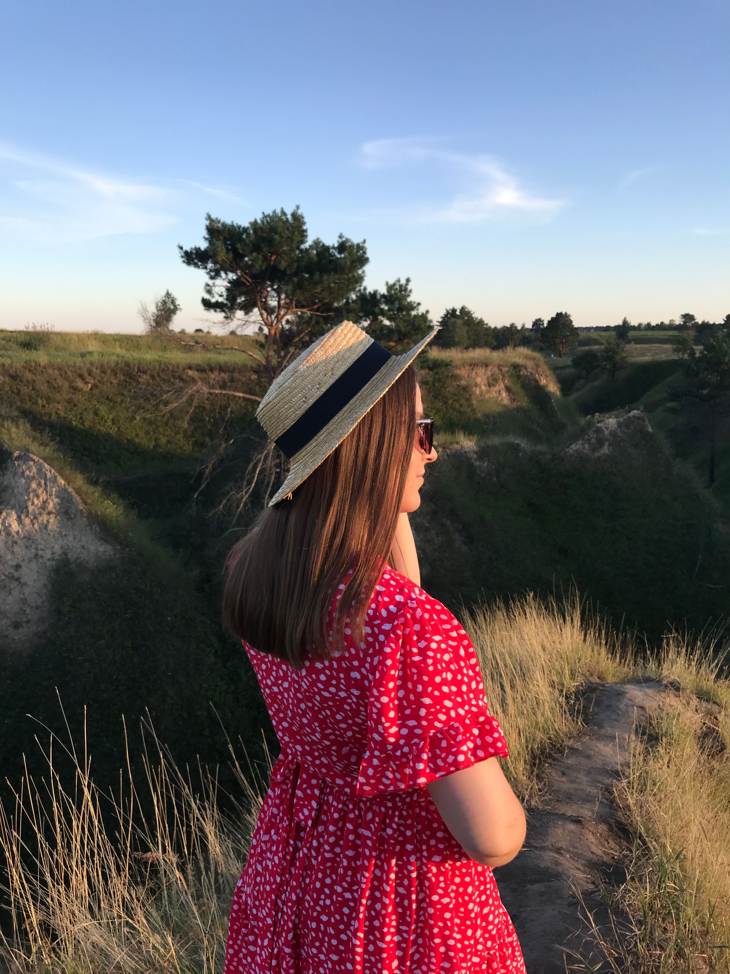 Woman in a Red Dress and A Straw Hat in Nature · Free Stock Photo