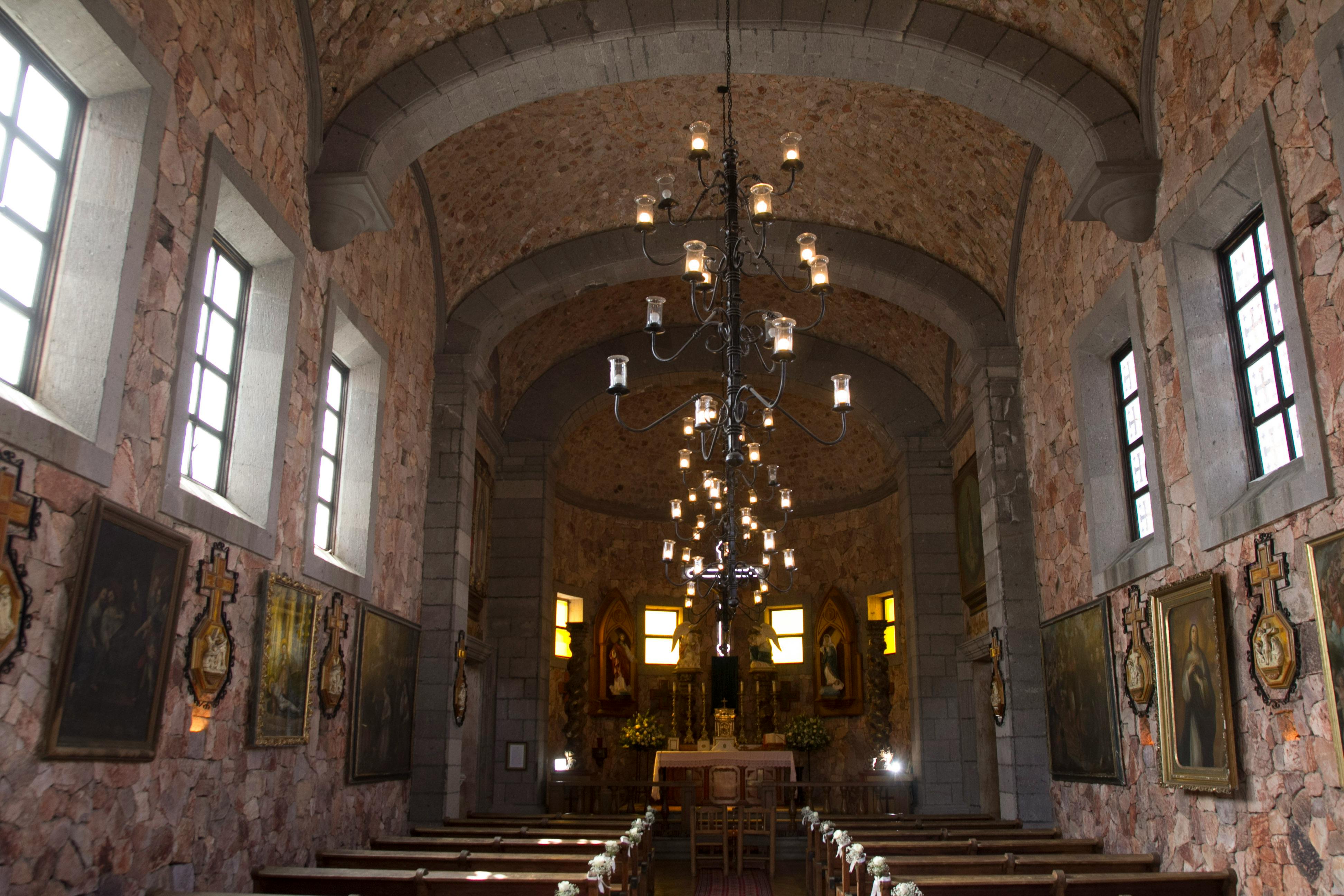 cobblestone walls of a church interior