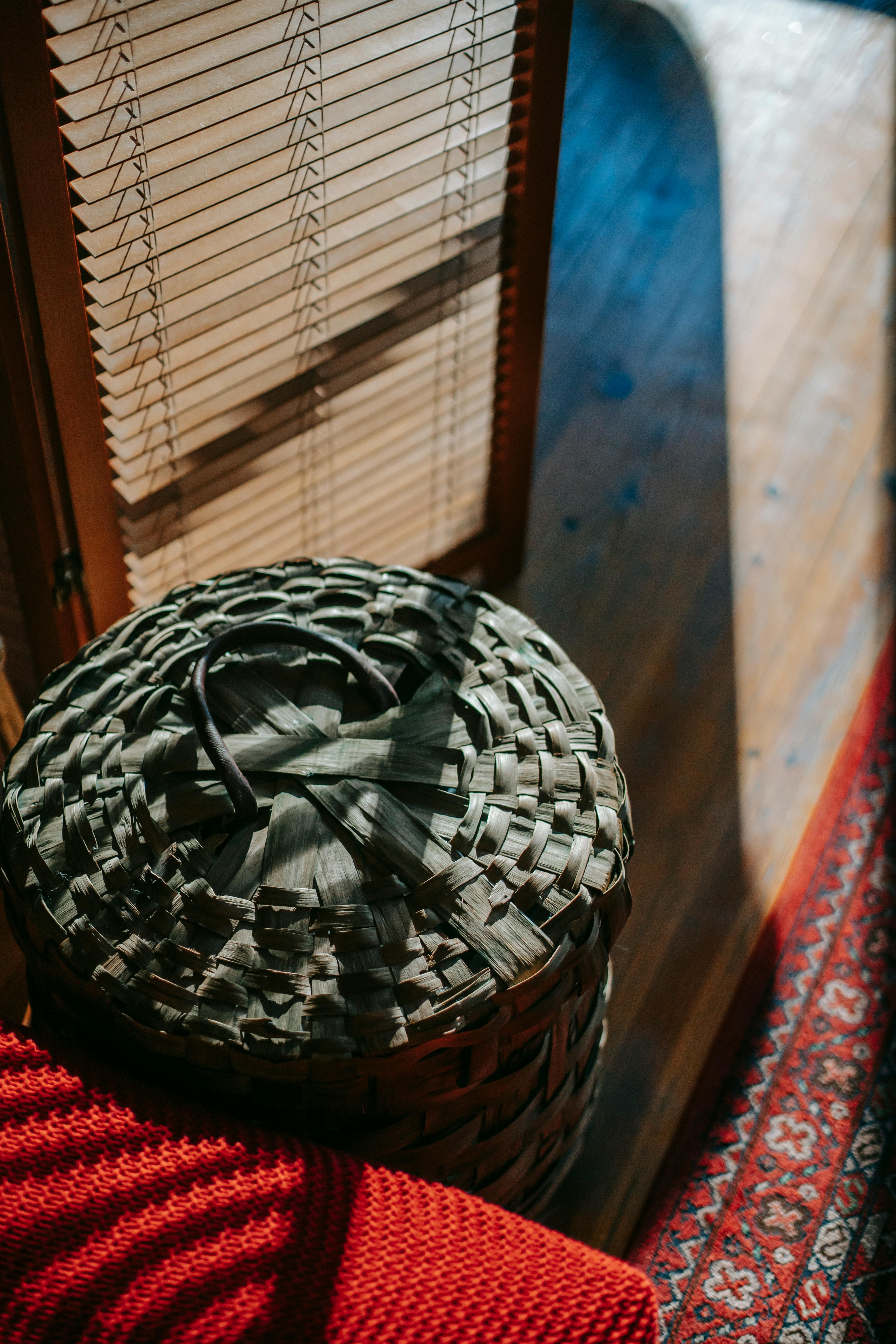Decorative wicker basket in cozy room · Free Stock Photo
