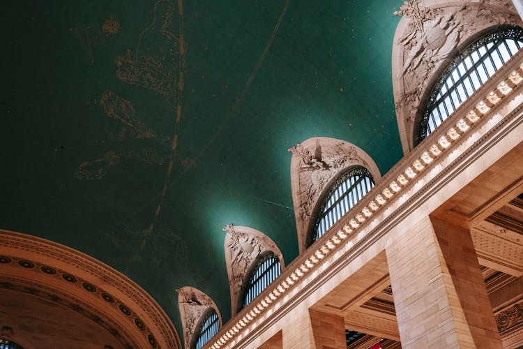 Old Ceiling Of Classic Building With Columns