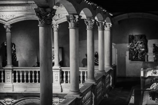 Interior of palace hall with columns and stucco work