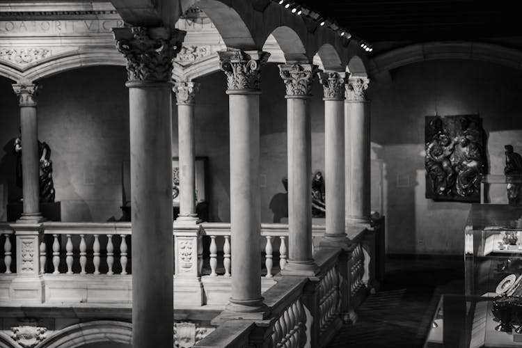 Interior Of Palace Hall With Columns And Stucco Work