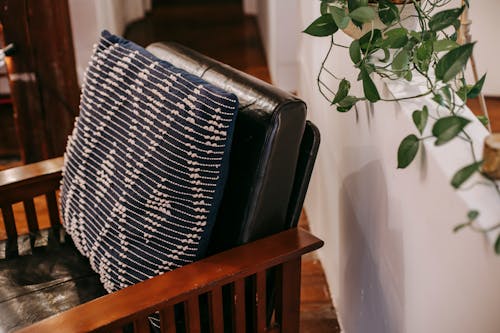 Armchair with cushion in cozy apartment