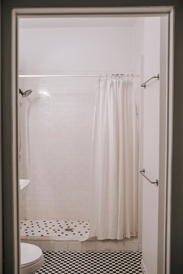 Bathroom Interior With Shower Cabin In House