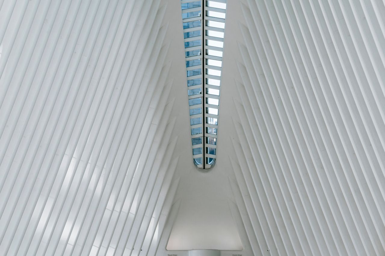 from below of modern house roof with straight vertical and horizontal