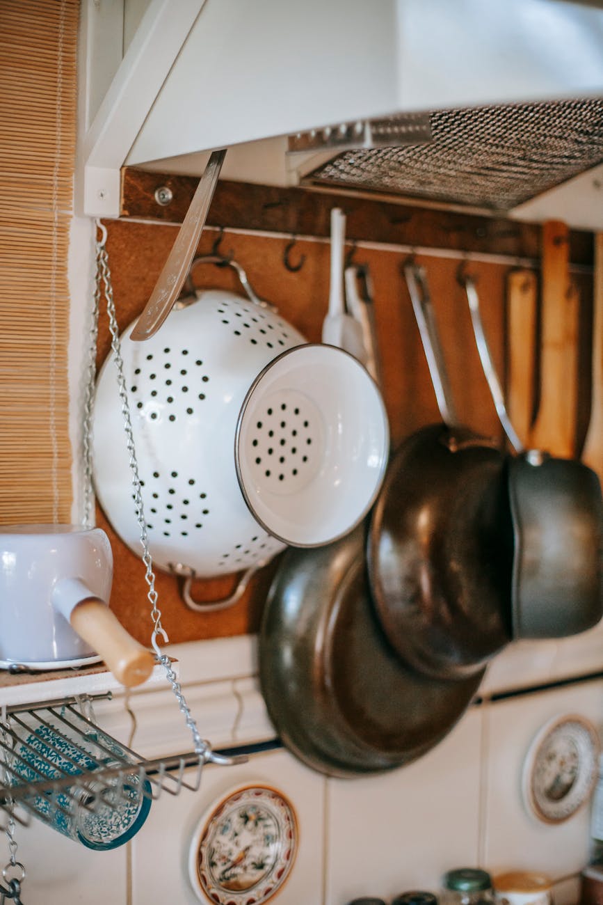 pans hanging on hooks