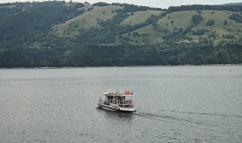 Free White Ferry on the Lake Stock Photo