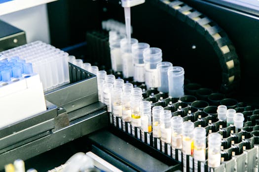 High-tech laboratory setup featuring test tubes in a modern research environment.