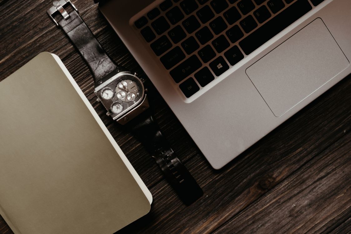 Watch Notebook Silver and Black Chronograph Watch Beside LAptop and Notebook · Free ...