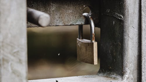 A Padlock on a Metal Door