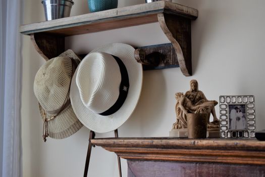 White Cowboy Hat on Brown Wooden Table
