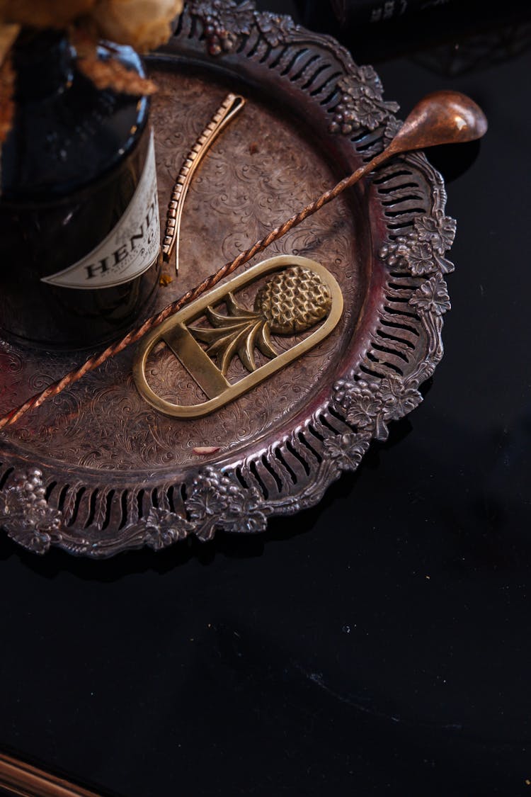 Bottle Of Wine On A Vintage Tray 