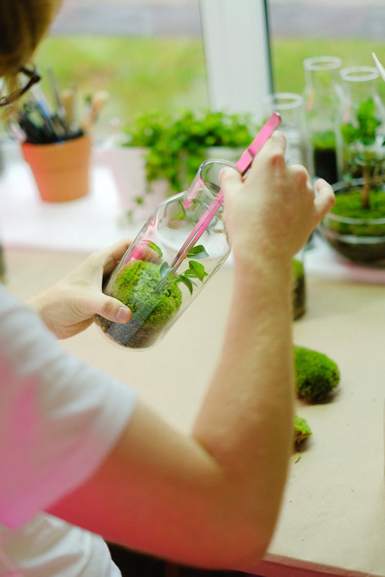 Scientist With A Plant In A Bottle 