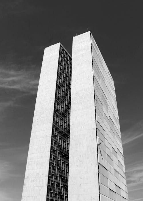 Free Grayscale Photo of a High Rise Buildings Stock Photo