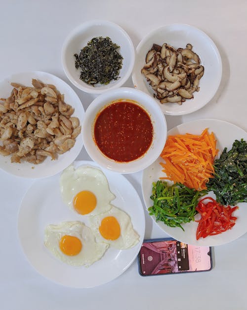 비빔밥, 신선 채소, 아늑한 가을의 무료 스톡 사진