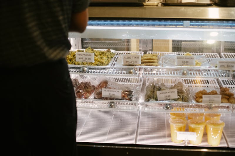 Showcase counter with Indian snacks
