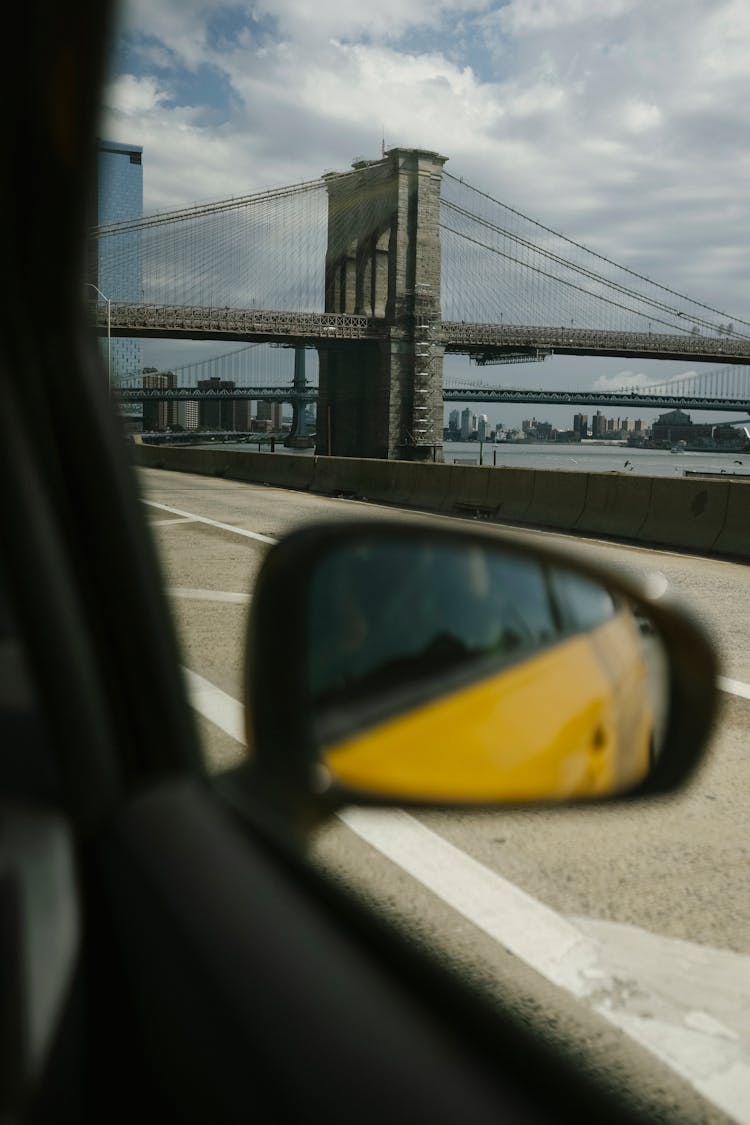 River Bridge Through Car Window On Cloudy Day