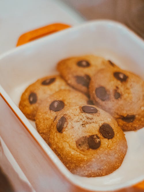 Chocolate Chip Cookies on White Plastic Container