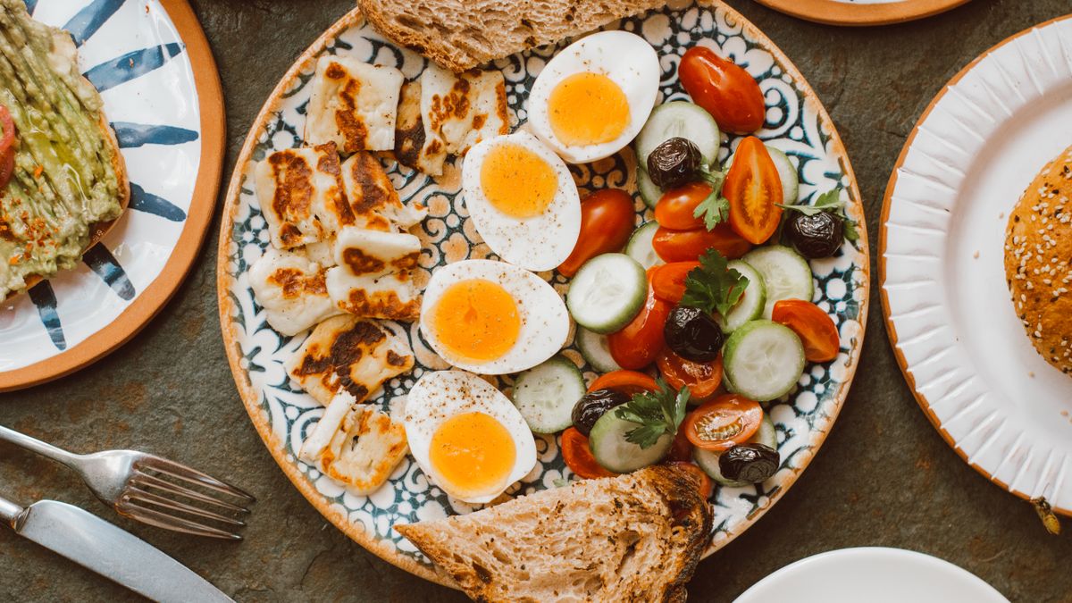 Labneh plate with avocado and eggs