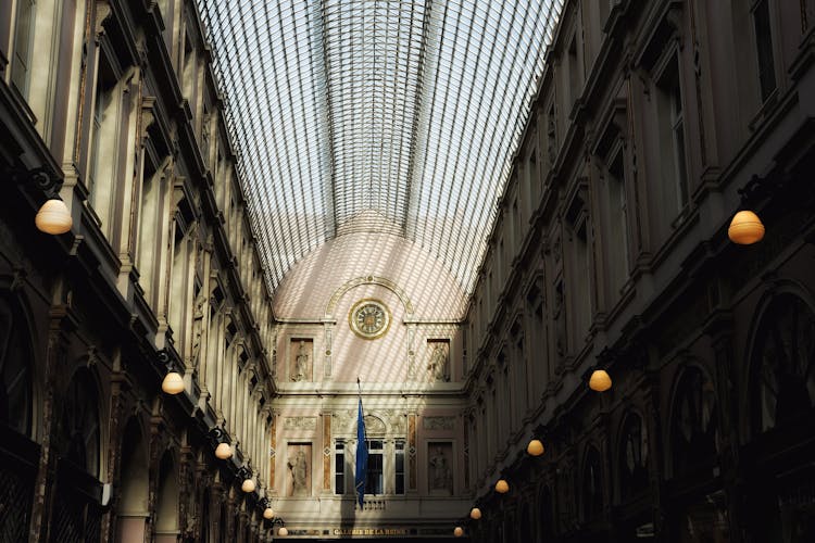 Glass Ceiling Of The Royal Gallery Of Saint Hubert Arcade In Belgium