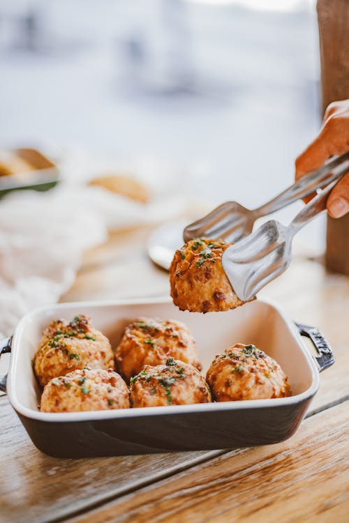 Baked Meatballs on White Ceramic Tray