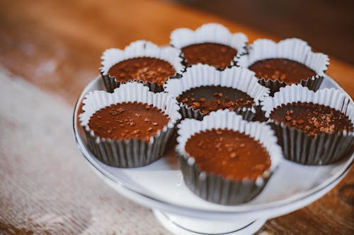 Chocolate Cupcakes on White Ceramic Plate