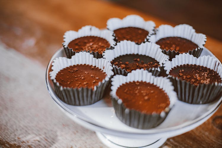 Chocolate Cupcakes On White Ceramic Plate