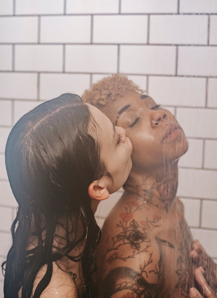 Passionate Lesbian Couple Having Shower