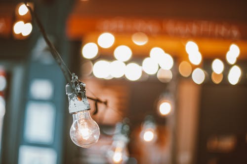 Clear Glass Light Bulb in Tilt Shift Lens