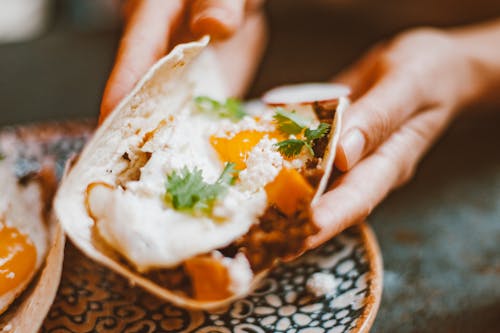 Close-up of a Breakfast Taco with Eggs