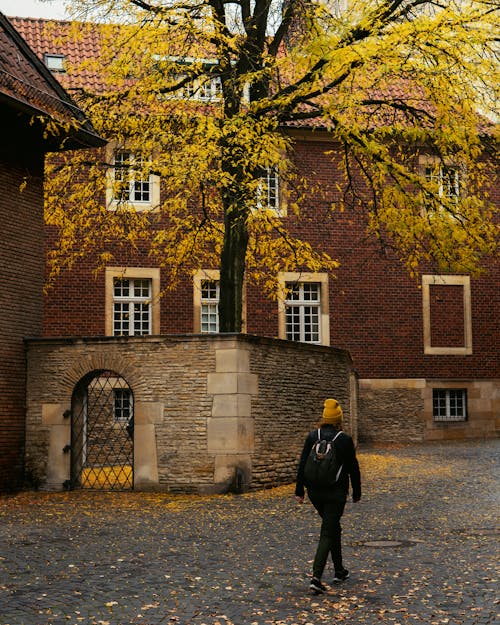 A Woman in Black Jacket Walking on the Street