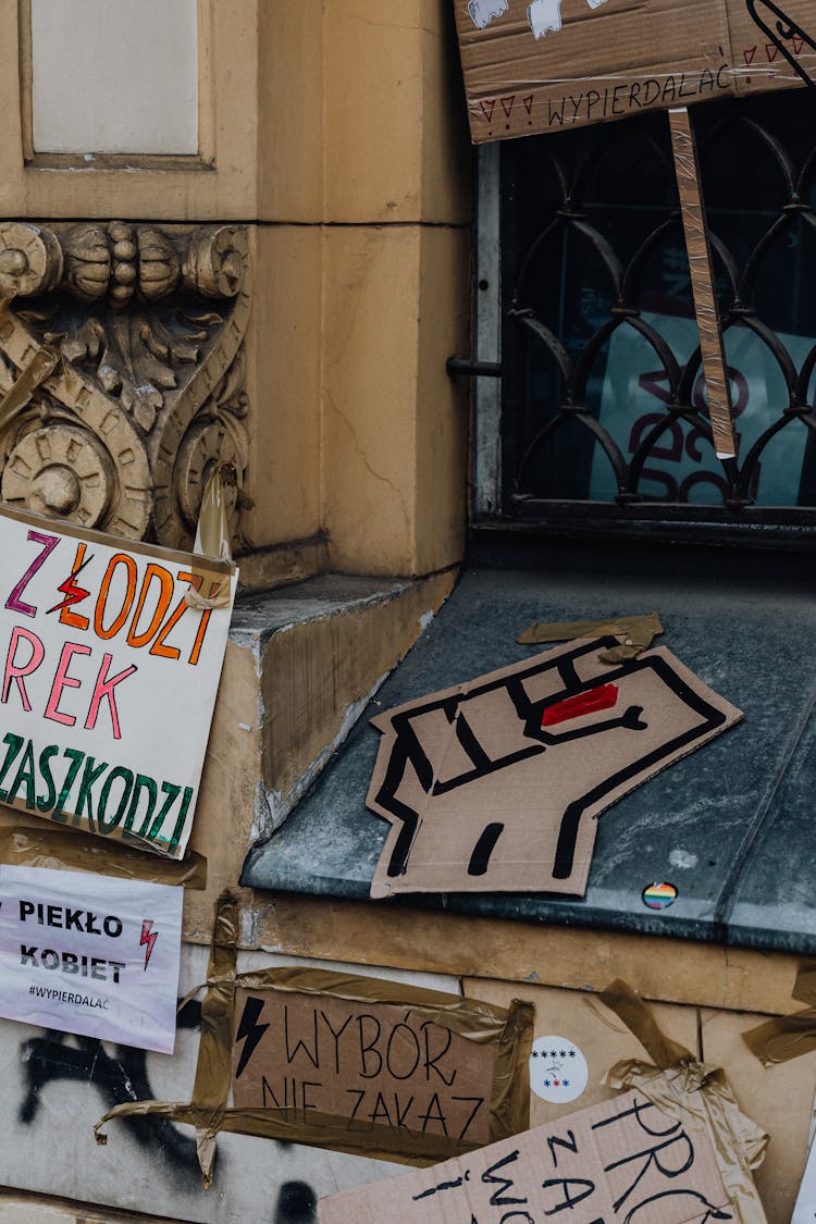 Signs Left Behind After Protest In Poland