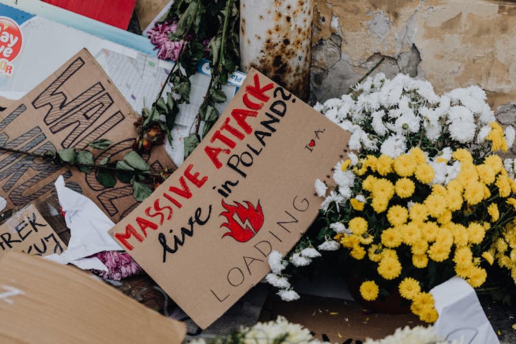 Protest Banners During A Strike About Abortion Laws In Poland 