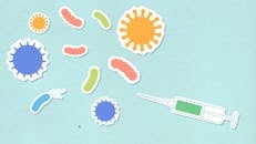 Paper cutout of syringe and viruses