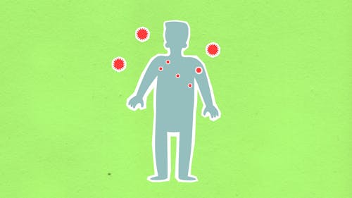 Paper cutout of man surrounded with viruses