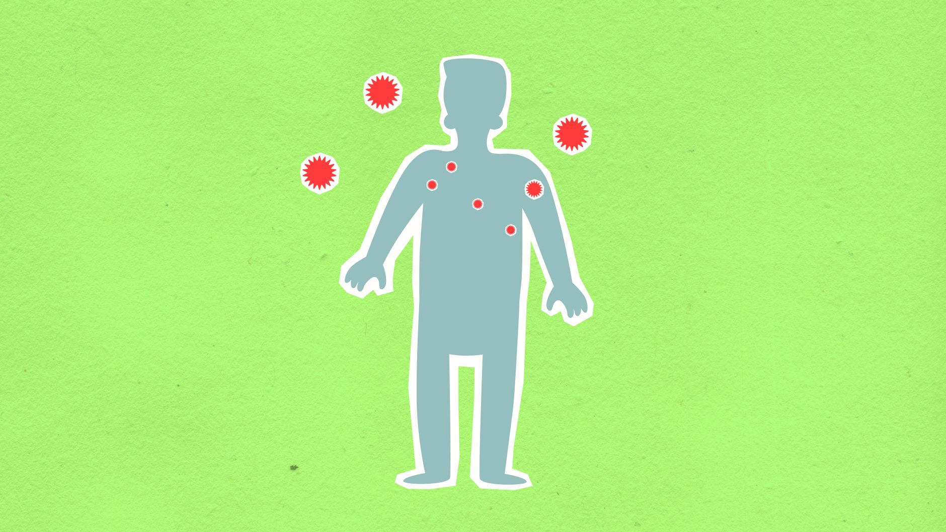 Conceptual illustration depicting viral infection symptoms on a human silhouette.
