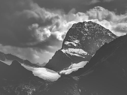 Grayscale Photo of the Mountains