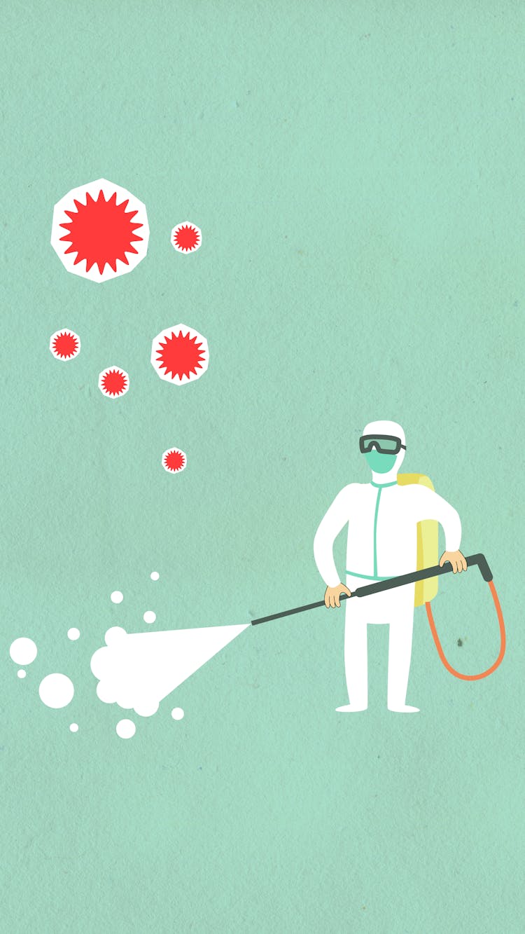 Cutout Paper Illustration Of Cleaner Disinfecting Area With Infectious Bacteria