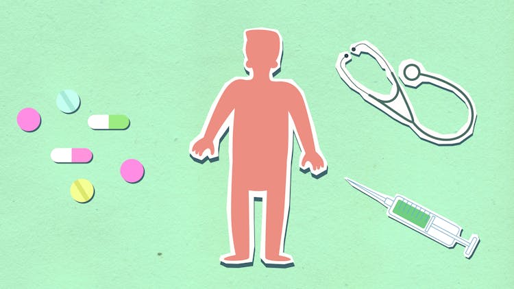 Cutout Paper Composition Of Human Figure With Medical Instruments