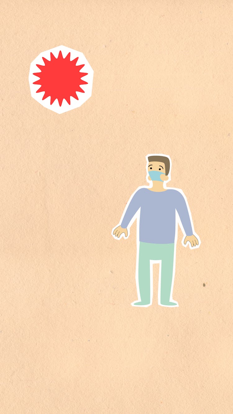 Cutout Paper Illustration Of Person Figure In Mask And Virus