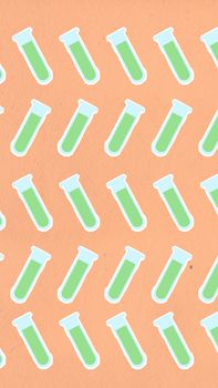 From above of textured backdrop representing seamless rows of transparent test tubes with liquids for biological experiment