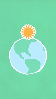 Cutout paper composition of Earth with continents and orange infectious agent on green background