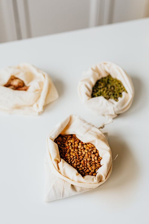 Lentil Grains in Cotton Bags 