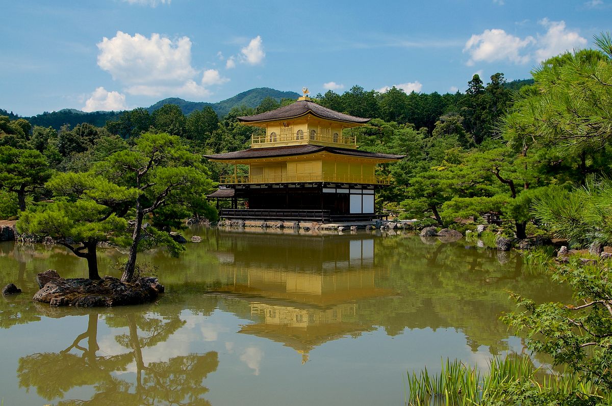 Scenic view of Kinkaku-ji with golden reflection on the pond, Kyoto