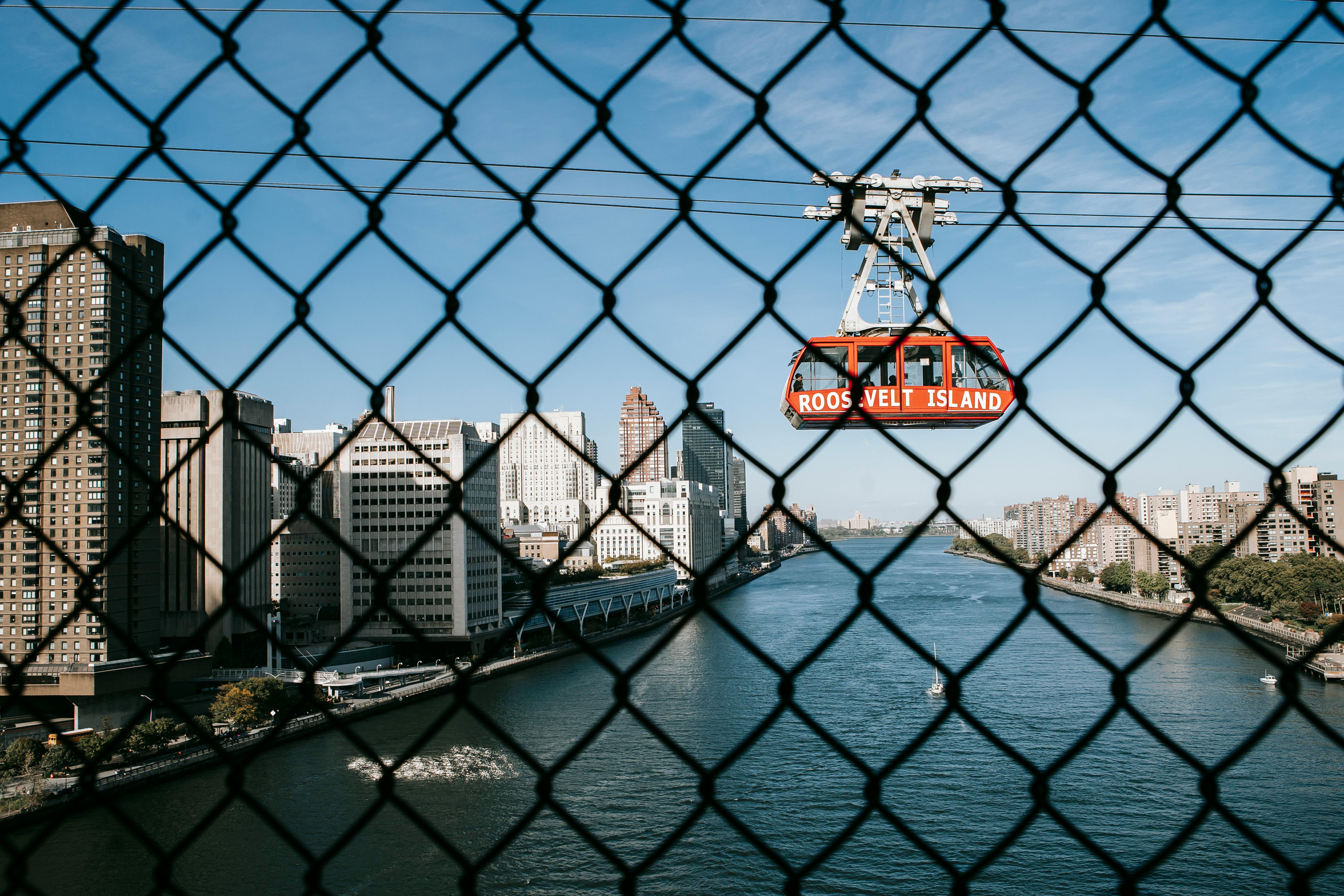 cableway above river in city