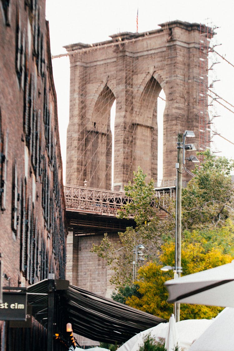 Fragment Of Brooklyn Bridge In Daytime