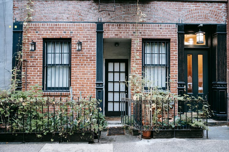 Porch Of Building With Brick Wall