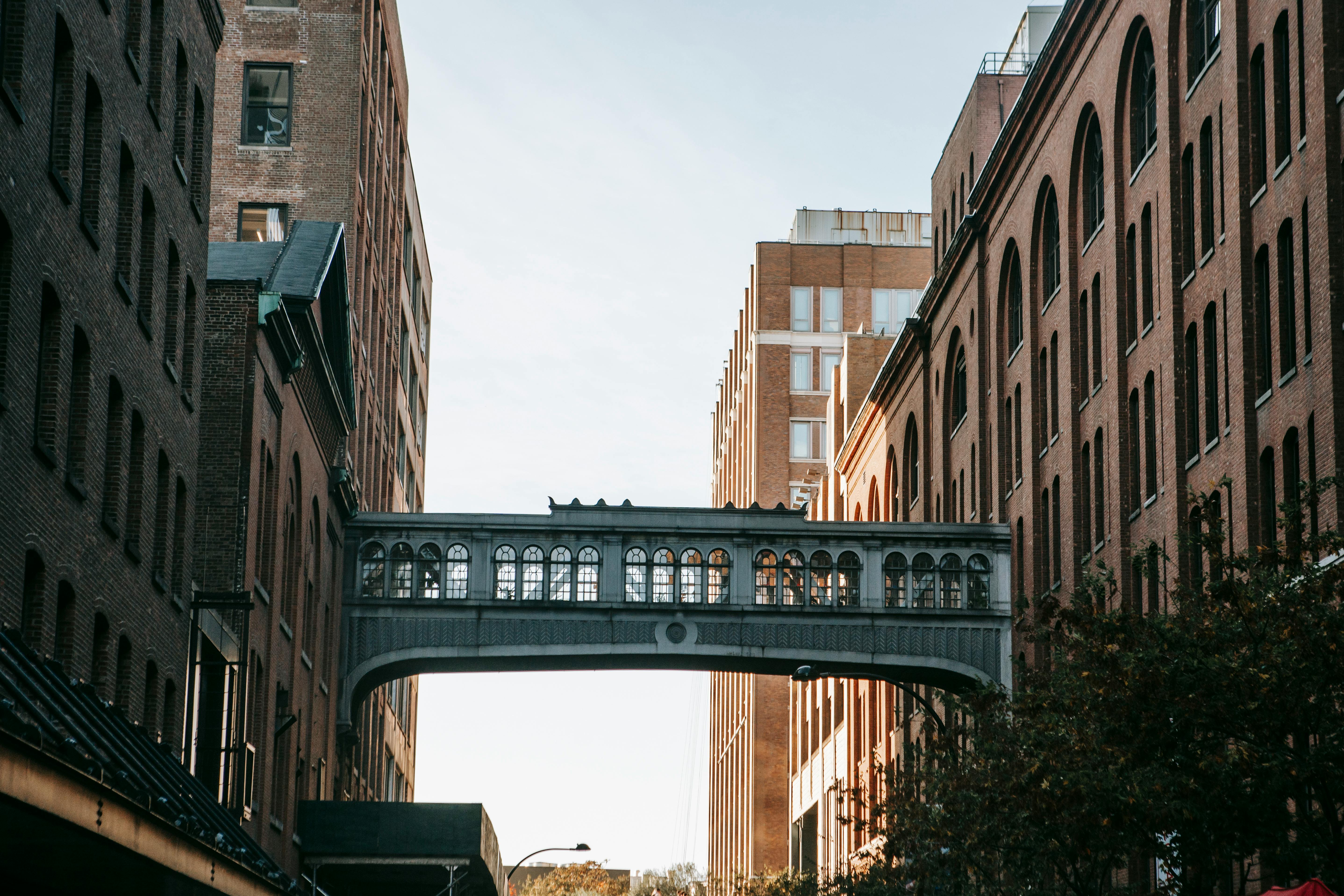 footbridge between residential buildings in city