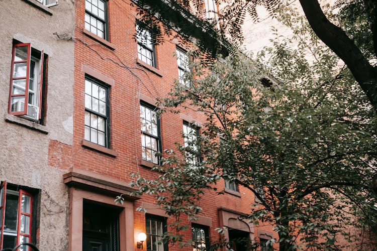 Old Residential Building Near Tree In City