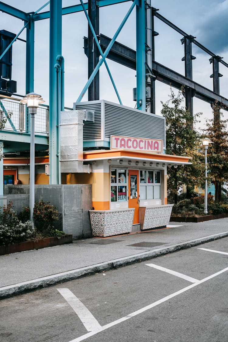 Small Commerce Building With Signboard In Suburb